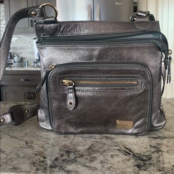 The Sak Platinum Leather Crossbody Bag Purse - Picture 1 of 8